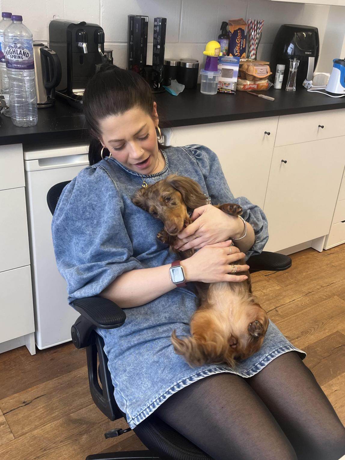 Yukyeong Jang's coworker with her dog, Quinn, at their office