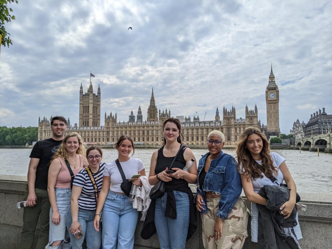 Students go on a walking tour in London, England.