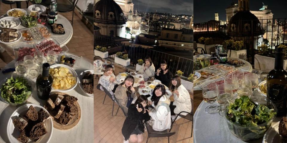 ローマで出会った友達と食べ物を持ち寄って屋上でパーティ