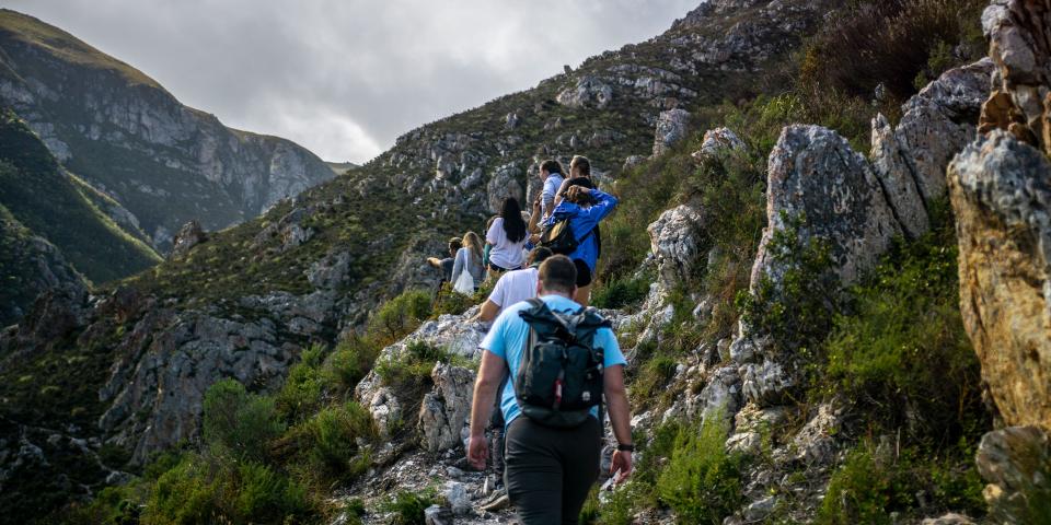 a group of students go for a hike in the mountains of South Africa